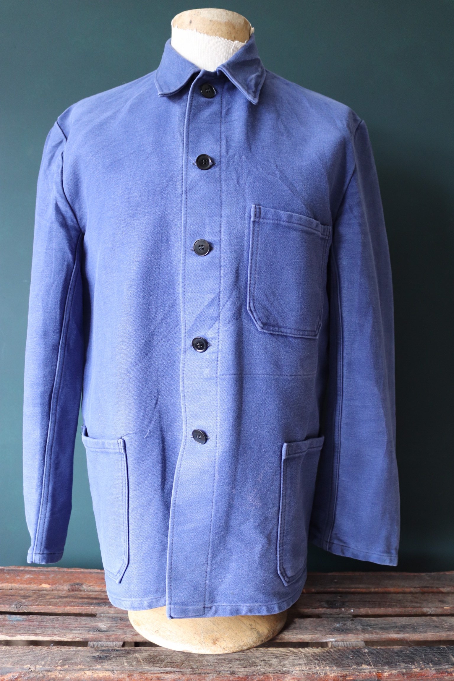 Vintage 1960s 60s french blue bleu de travail moleskin work jacket ...