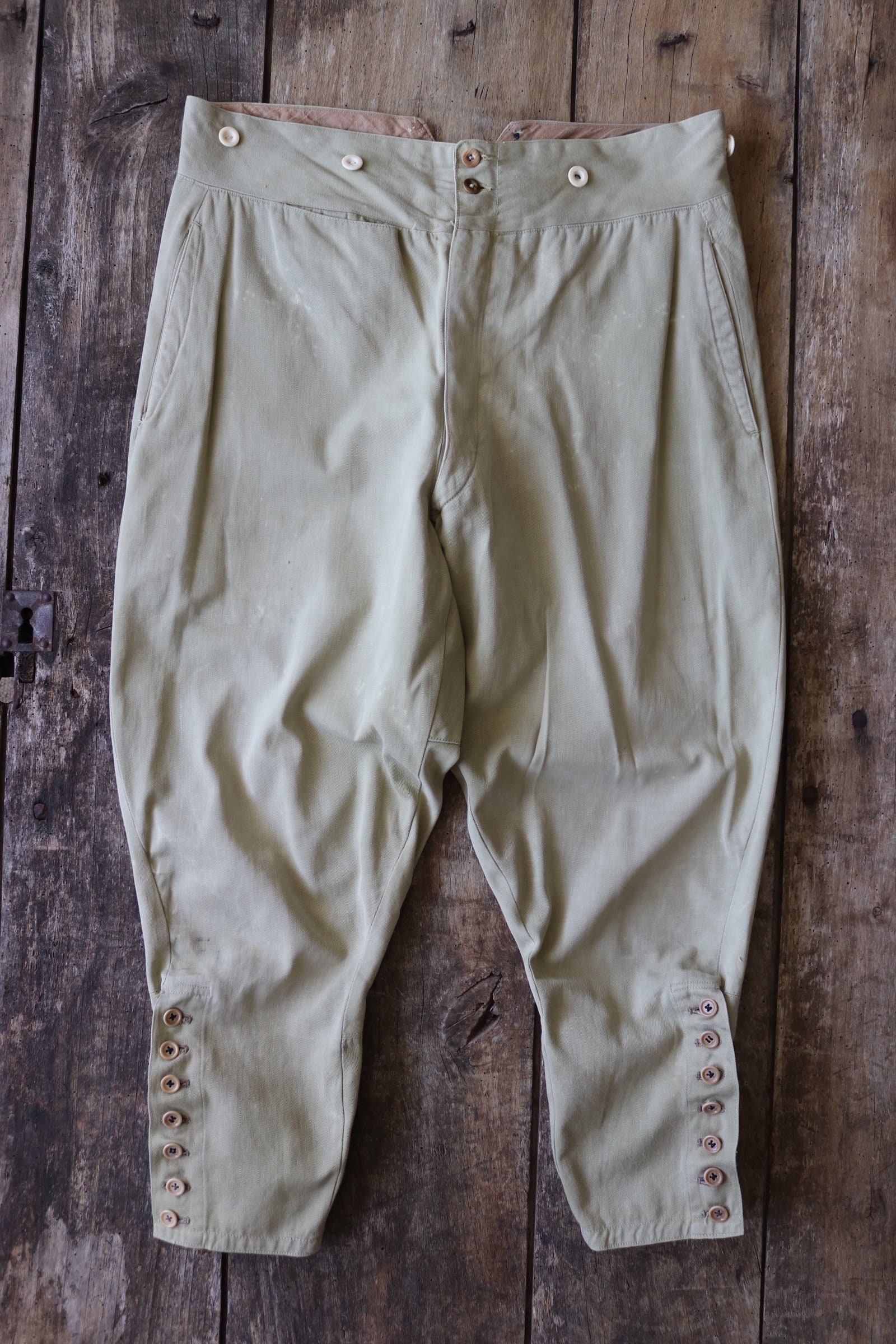 Vintage 1940s 40s French military brown green cotton riding breeches