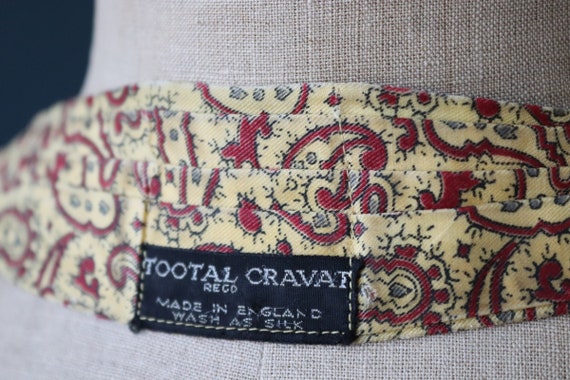 Vintage 1960s 60s Tootal rayon cravat yellow red paisley patterned mod northern soul made in England wedding groom best man