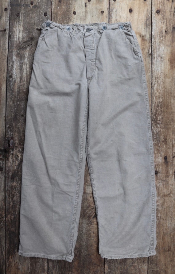 Vintage 1930s 30s 1940s 40s Swedish military cotton twill utility field trousers pants cinch buckle back workwear work chore 30” x 28”