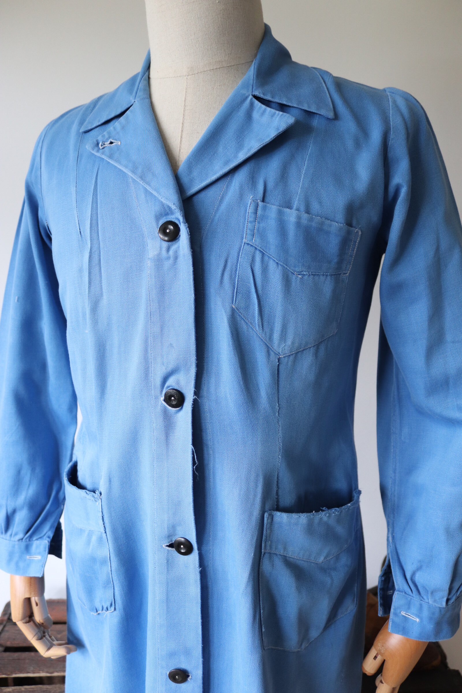 RESERVED Vintage 1960s 60s british made womens blue cotton twill