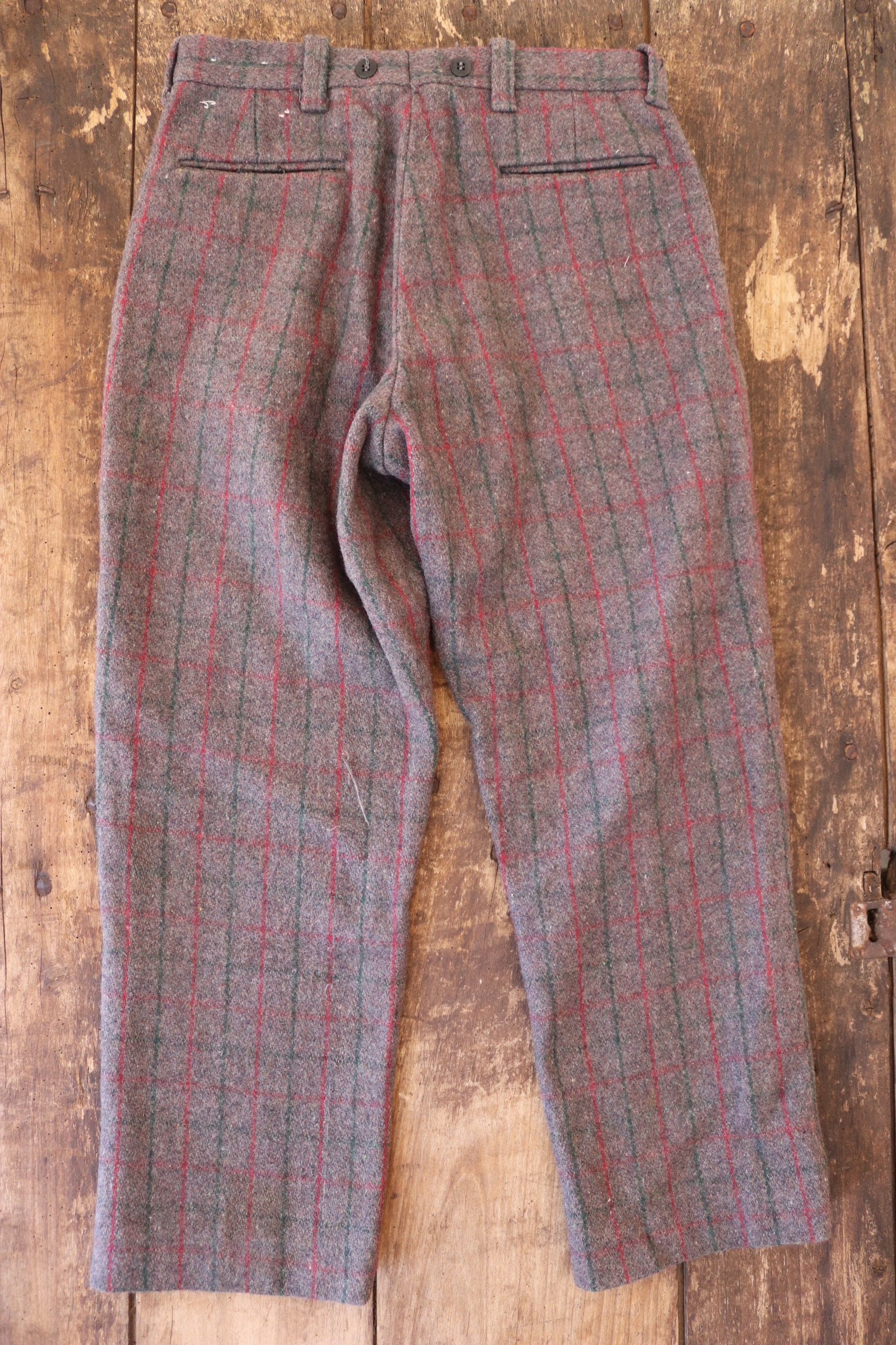 Vintage Northway grey red green checked plaid wool hunting trousers