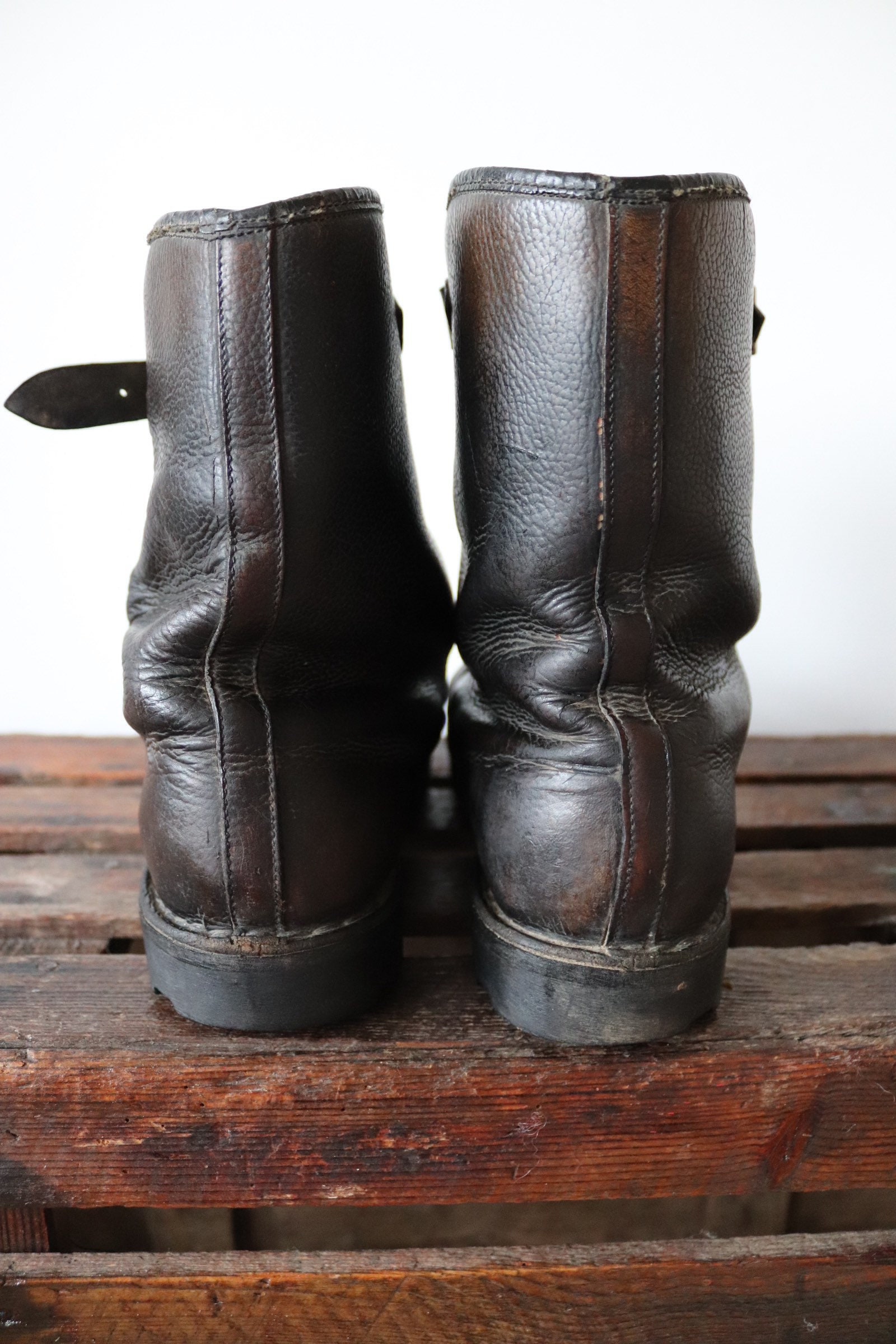 Vintage 1950s 50s black leather french 