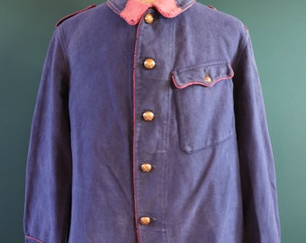 Vintage 1930s Swiss Firefighter Jacket: Blue Cotton Twill Vintage 1930s Swiss Firefighter Jacket: Blue Cotton Twill