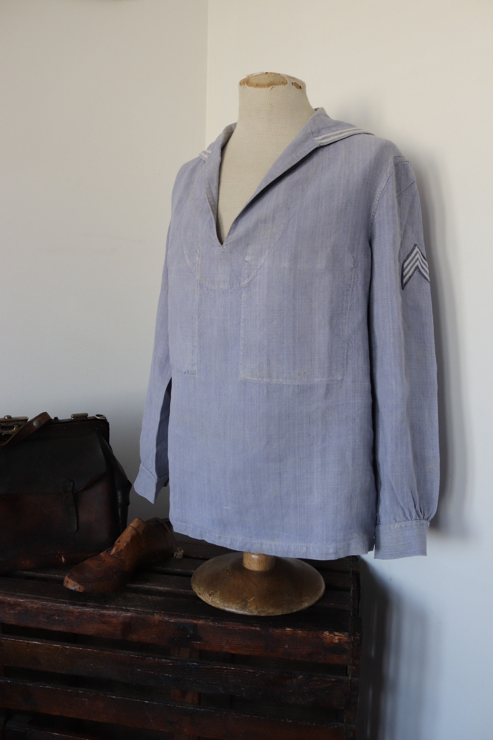 Vintage 1950s 50s 1960s 60s french linen Marine Nationale navy 