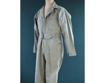 Vtg 40s 50s Hercules Nation-alls Green Herringbone Denim Workwear