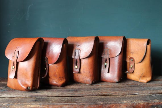 Vintage Brown Leather Belt Pouch - 1930s Swedish Military Bag 