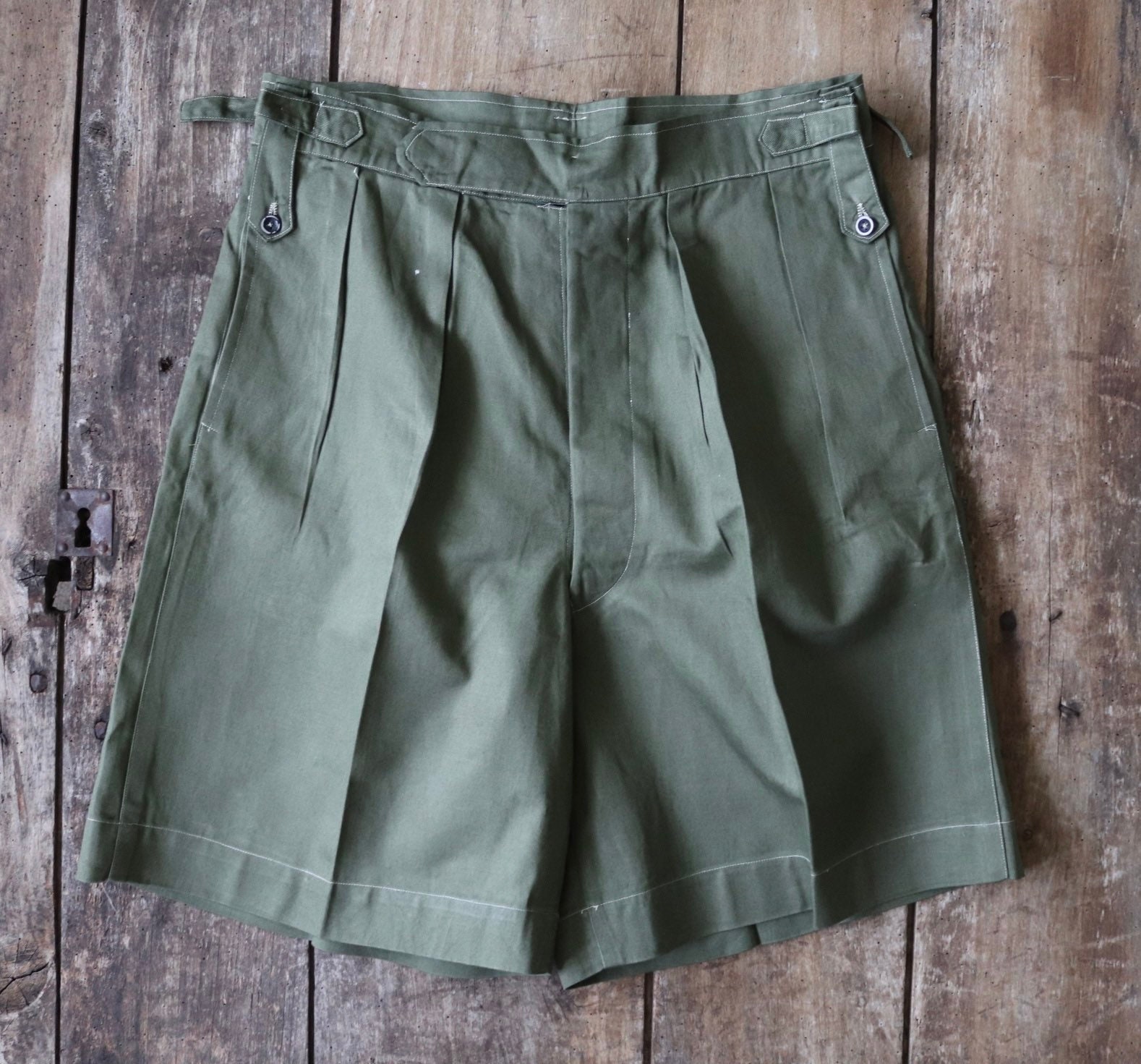 Vintage 1960s 60s British army cotton drill shorts high waist wide leg ...