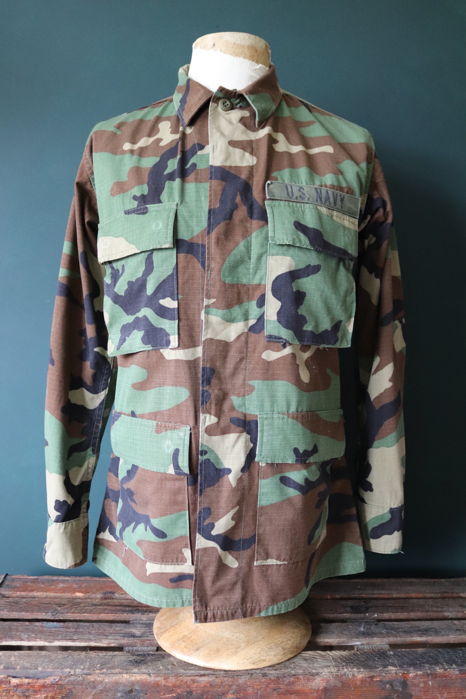 Vintage 1990s 90s US Navy USN camo camouflage woodland field shirt ...