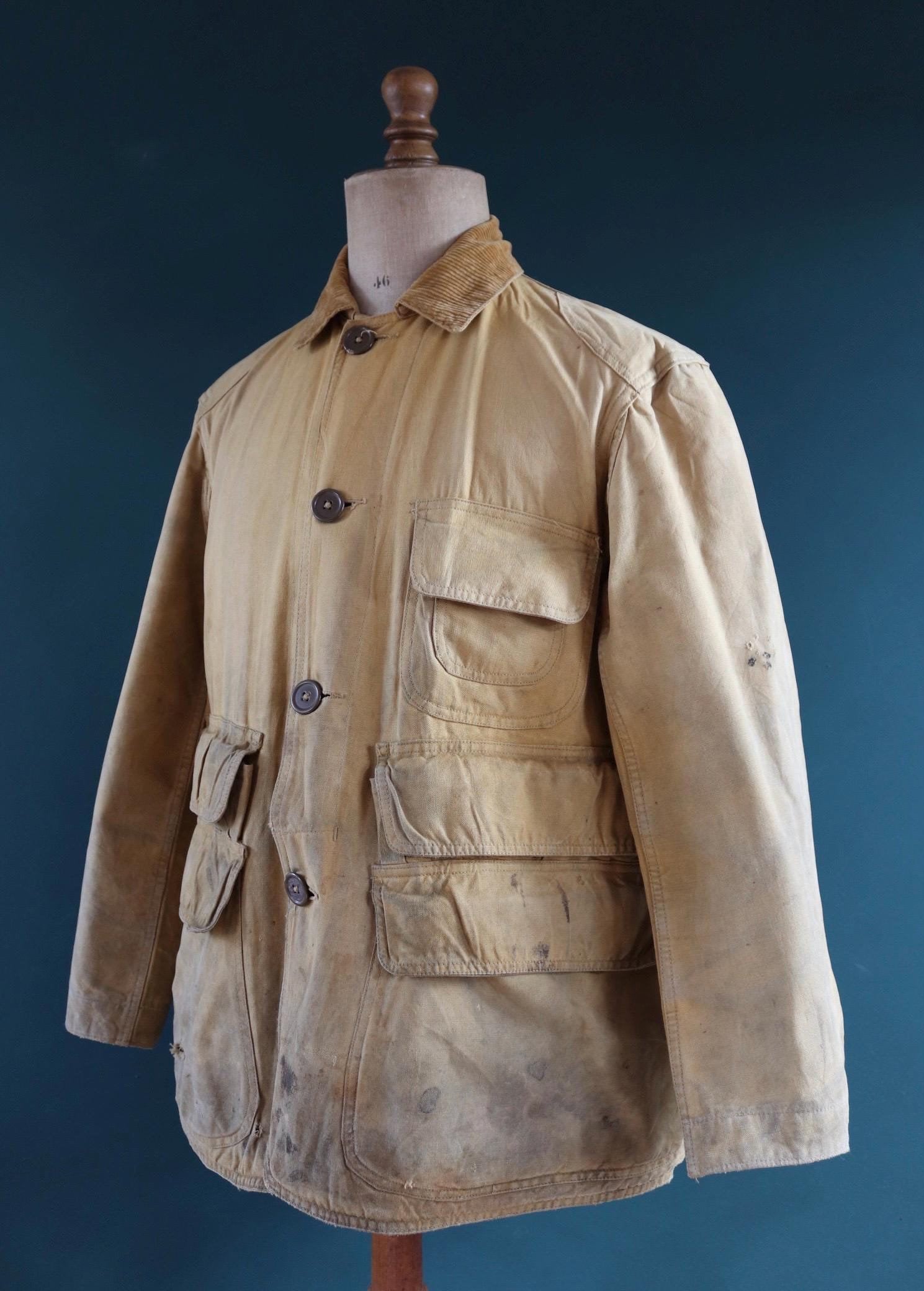 Vintage 1930s 30s Duck Cotton Canvas Hunting Shooting Jacket 48