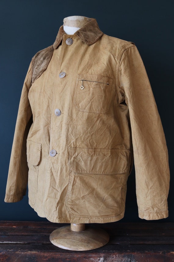 Vintage 1950s 50s American Field Hettrick tan brown duck cotton canvas jacket hunting shooting American Talon zipper 47” chest