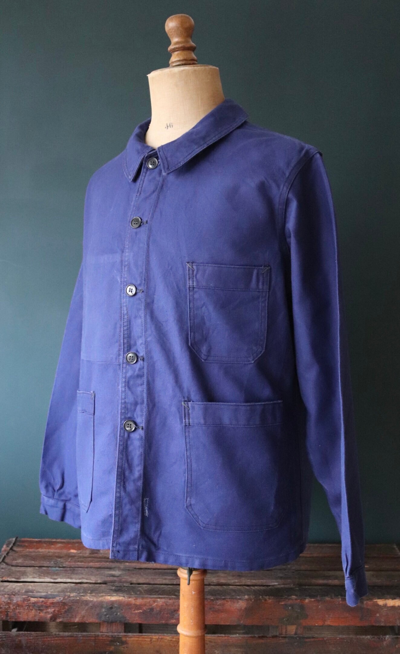 Vintage 1960s 60s French blue work jacket workwear chore Vulcain 47 ...