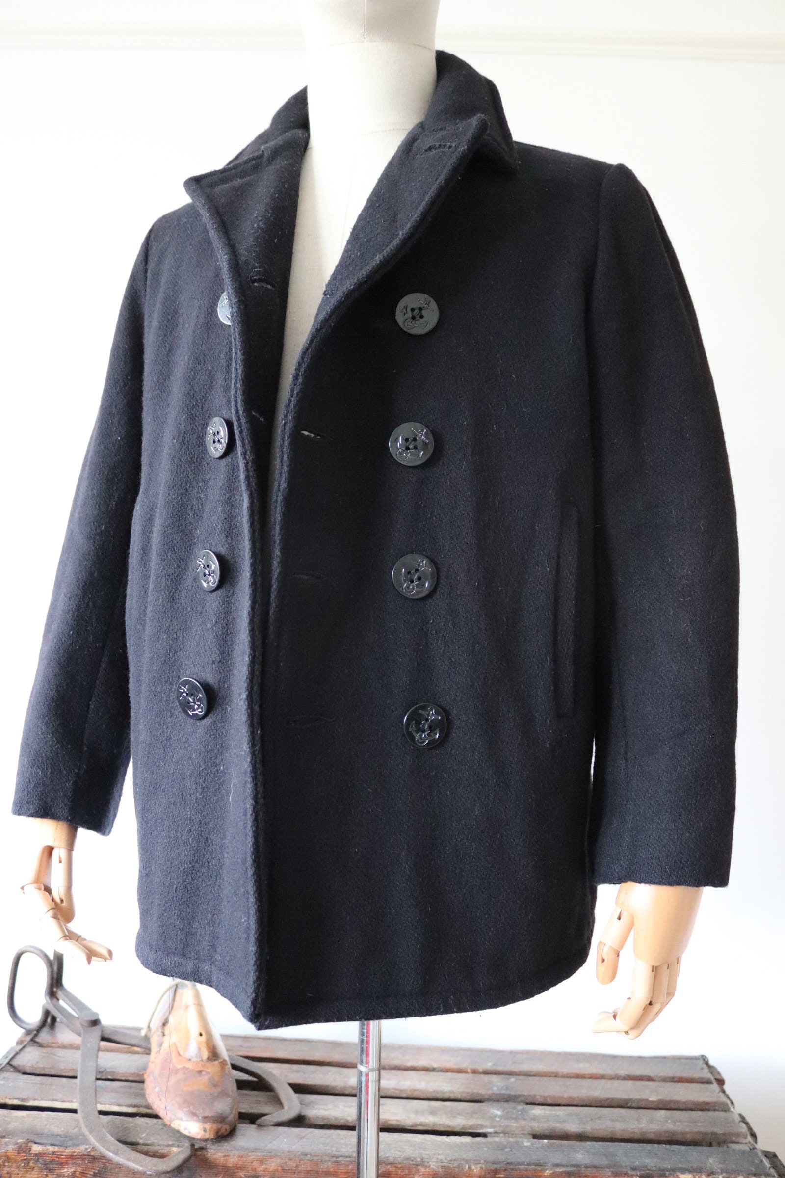 Vintage Schott midnight blue wool pea coat jacket double breasted 42 ...