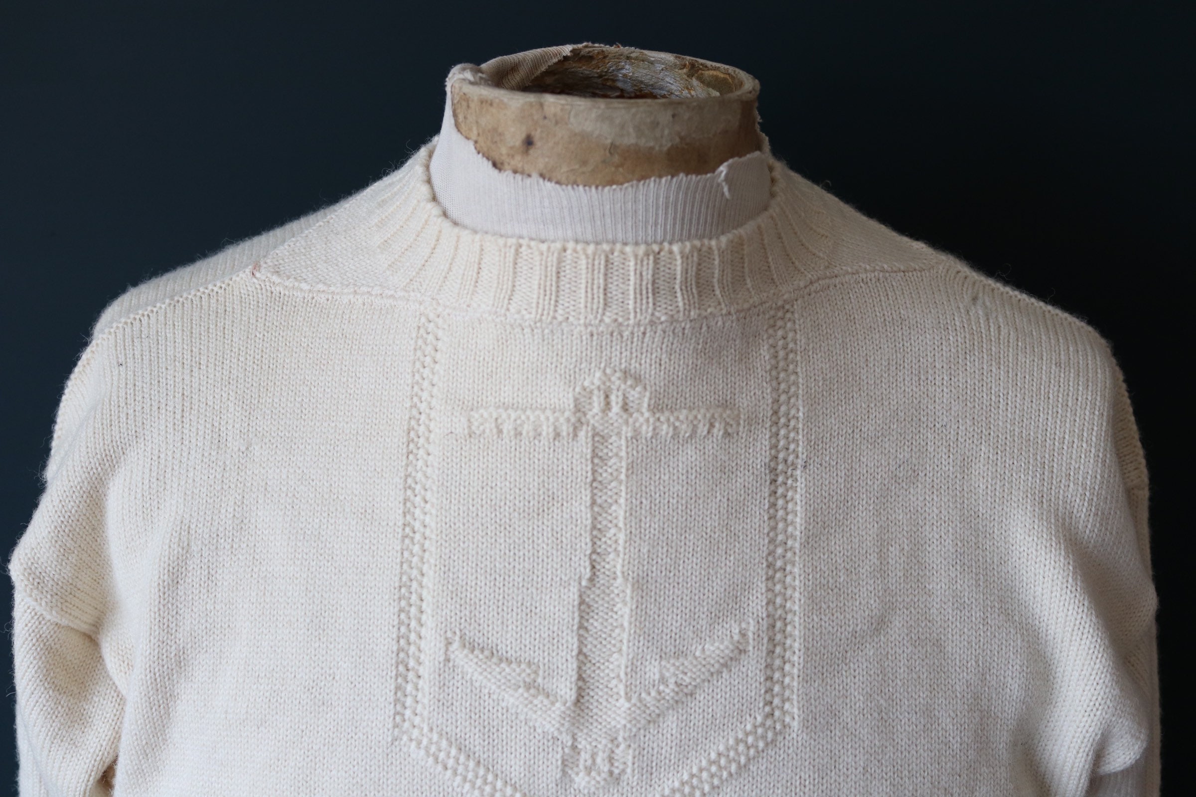 Vintage cream Guernsey gansey fisherman sweater jumper wool Breton 37