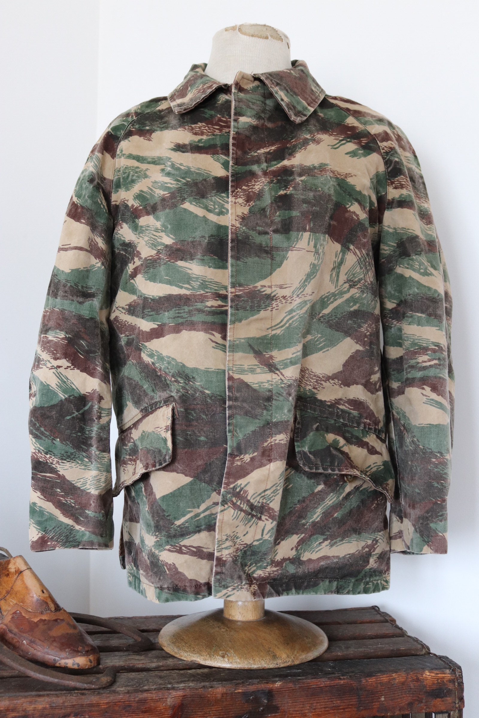 Vintage 1960s 60s french cotton canvas woodland camo camouflage 
