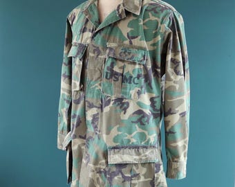 Vintage 1980s USMC camouflage shirt - rip stop - US marine corps - jungle jacket - 47" chest