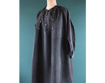French Indigo Linen Chore Jacket, Paris Label, Duster, Biaude