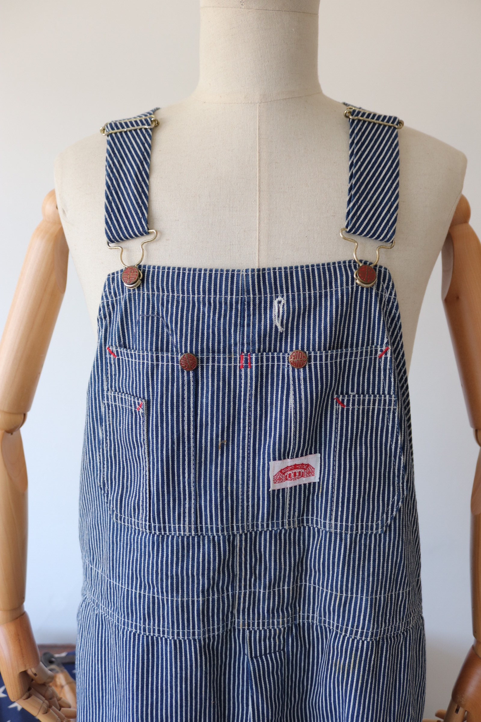 Vintage blue white hickory stripe Round House denim dungarees overalls ...