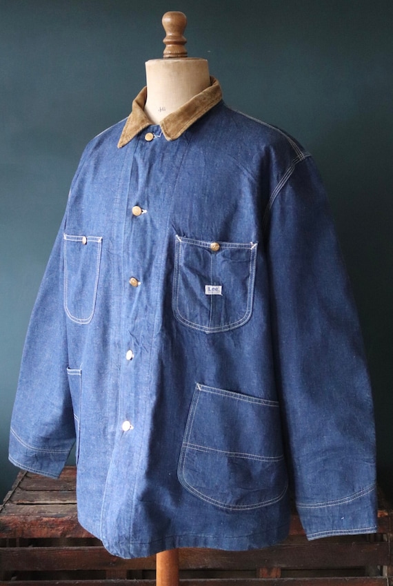 Vintage 1960s 60s 1970s 70s Lee 81-LJ indigo blue denim blanket lined barn chore jacket Union Made in USA workwear work chore 54” chest