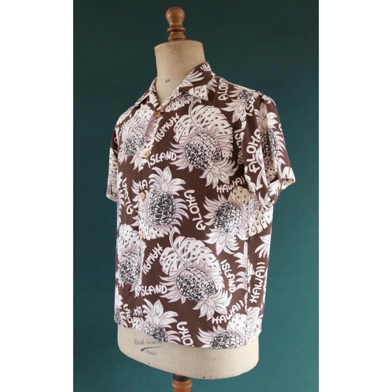 chemise Edwin vintage - rayonne hawaïenne - imprimé ananas - tiki Aloha - poitrine de 42 pouces image 1