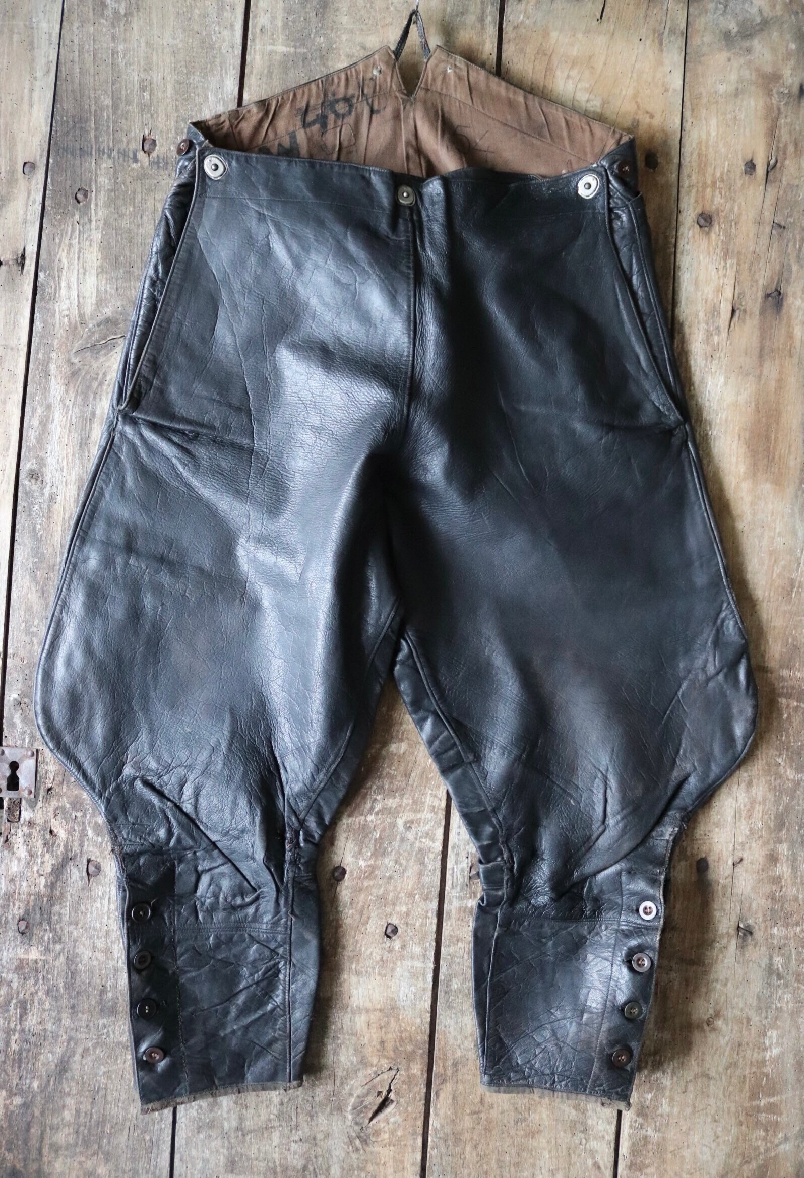 Vintage 1950s 50s 1960s 60s European black leather breeches 