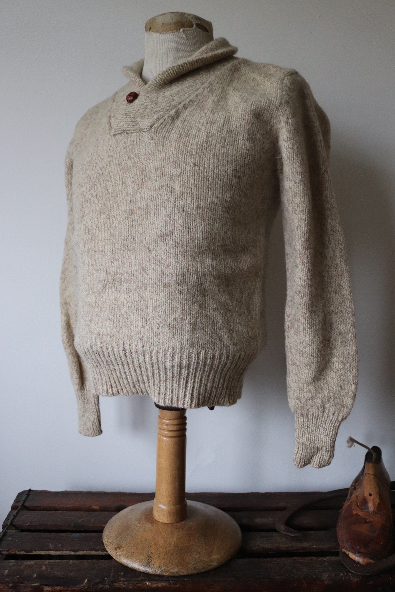 Vintage Woolrich grey marl knitted wool sweater jumper shawl collar unisex winter xs 34 chest