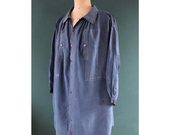 Antique French Handmade Indigo Blue Linen Biaude Smock One Size - Etsy