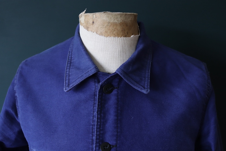 Vintage 1960s 60s French blue moleskin work jacket workwear chore faded 41 chest bleu de travail image 3