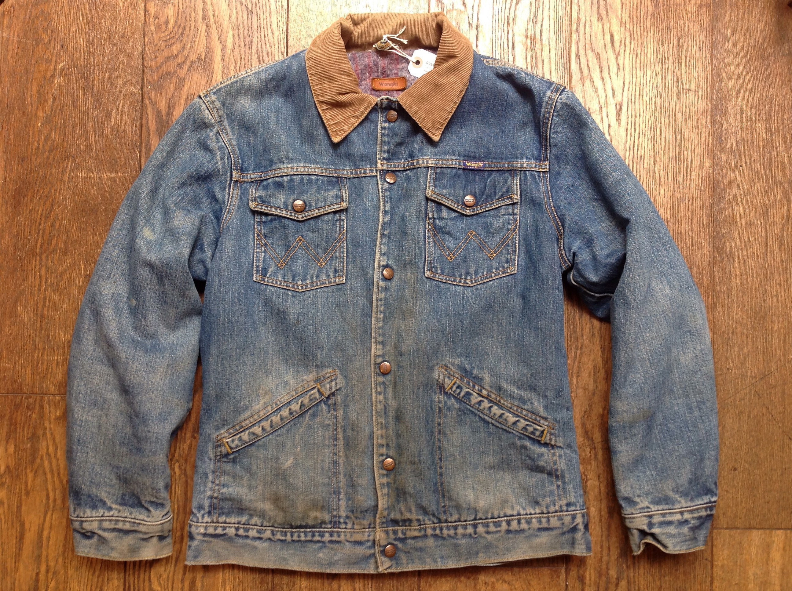 Vintage 1980s 80s Wrangler blanket lined denim jacket corduroy collar ...