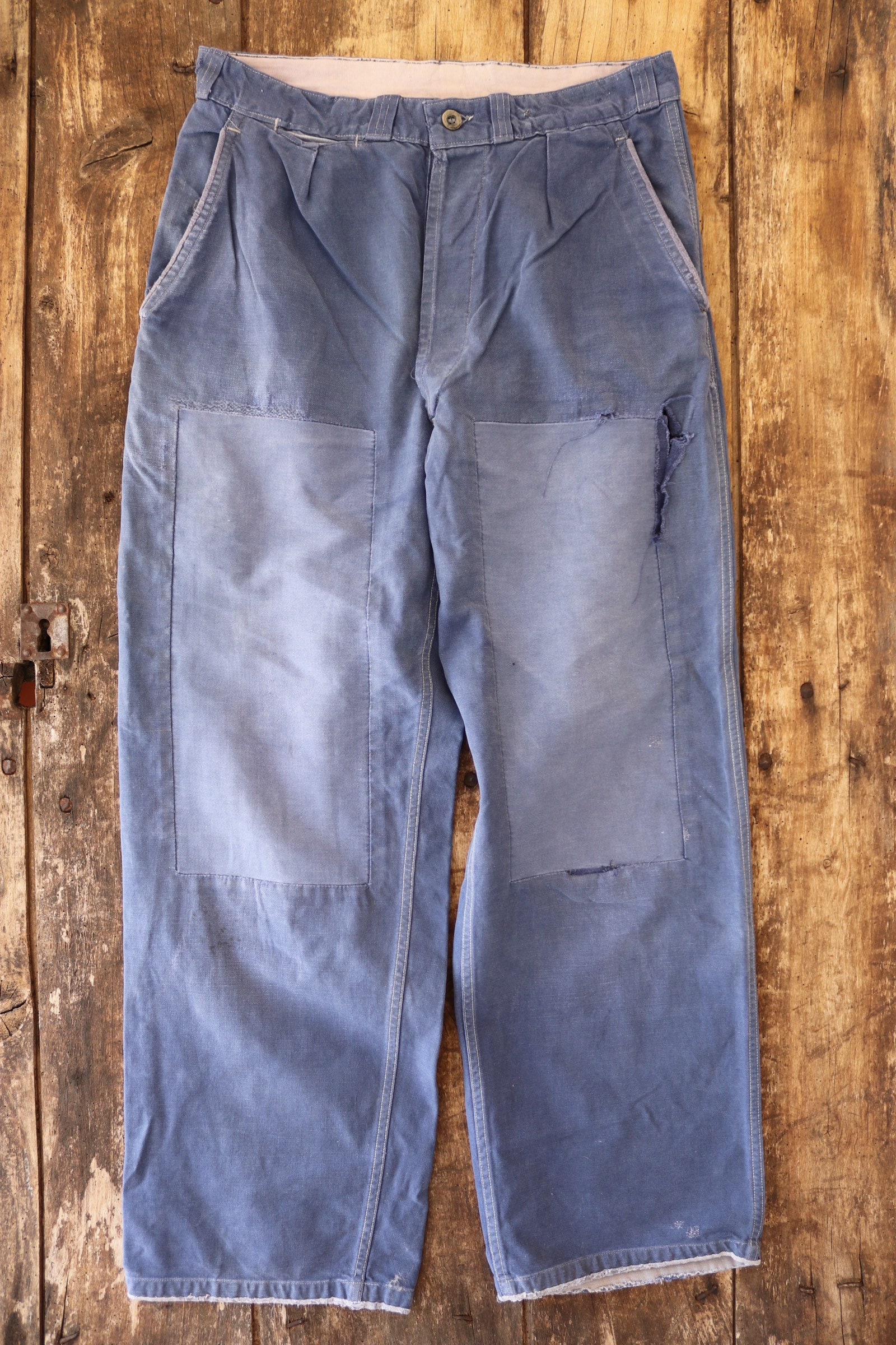 Vintage french blue bleu de travail cotton twill work chore trousers