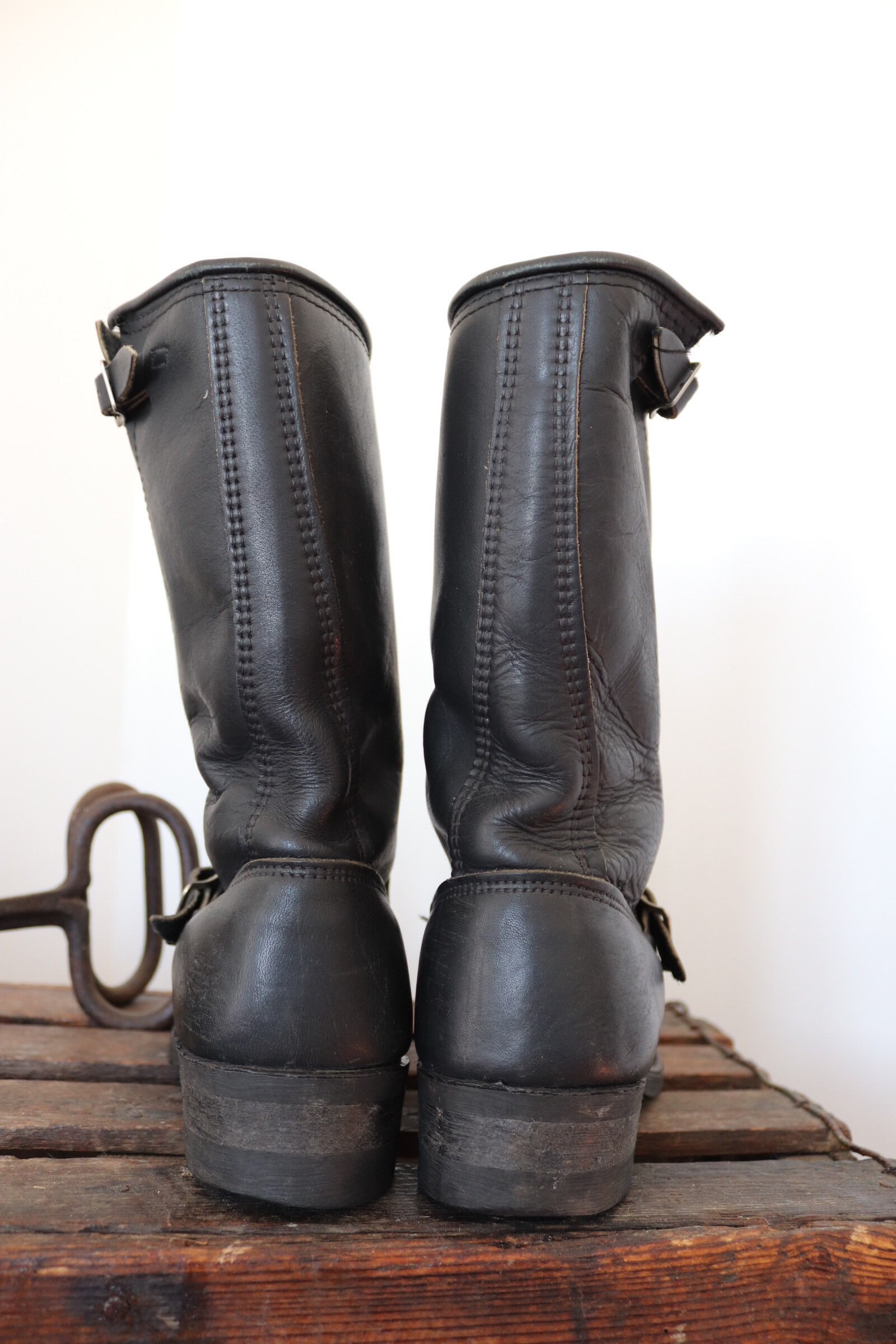 Vintage black leather Carolina engineer boots made in USA biker
