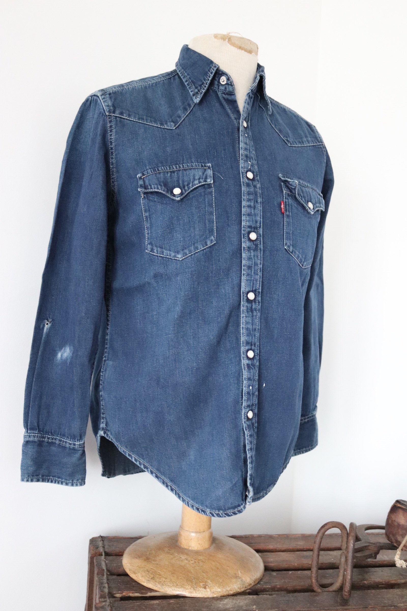 Vintage levis Levis Strauss indigo blue denim shirt cowboy western ...