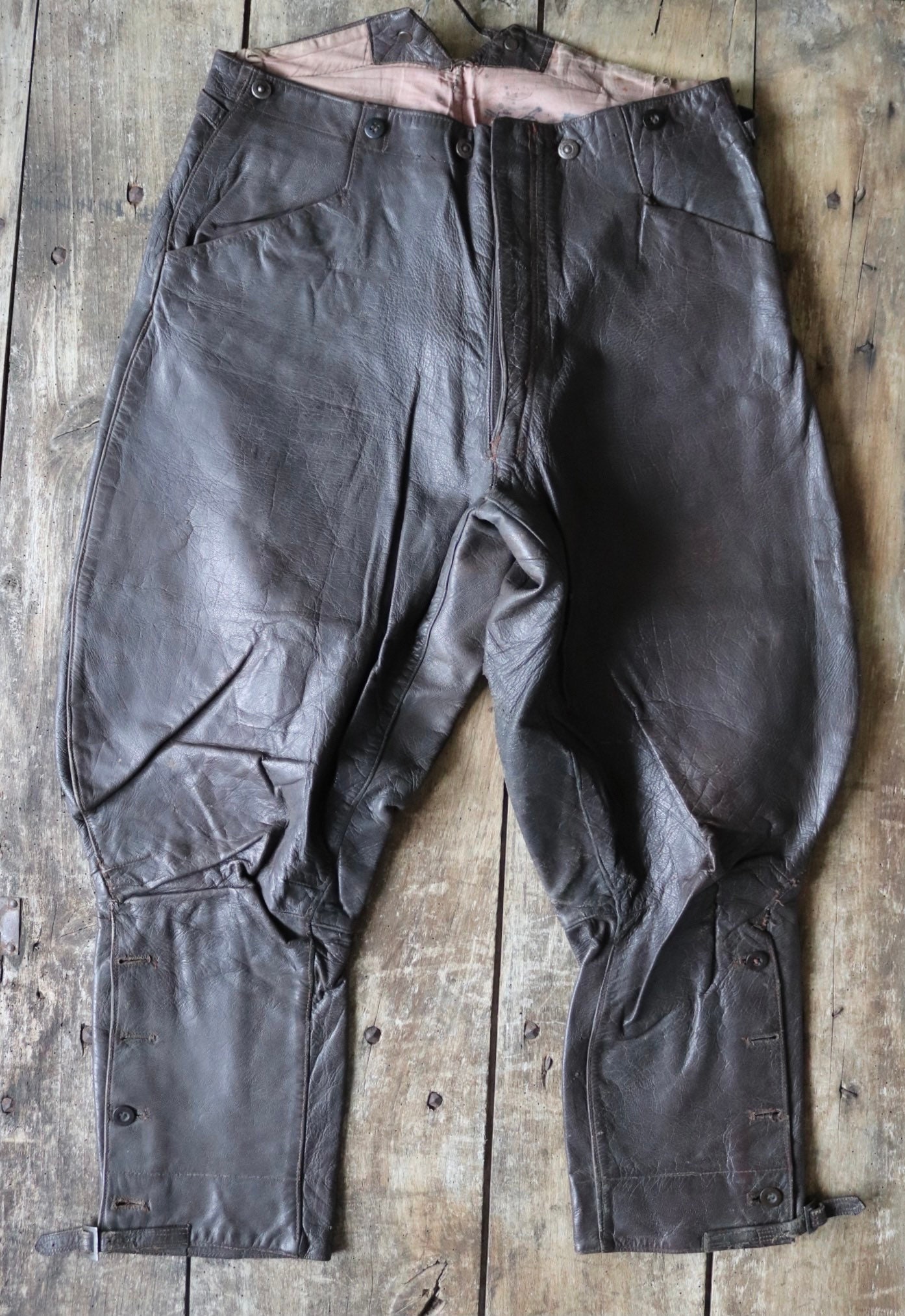Vintage 1950s 50s 1960s 60s European dark brown leather breeches 