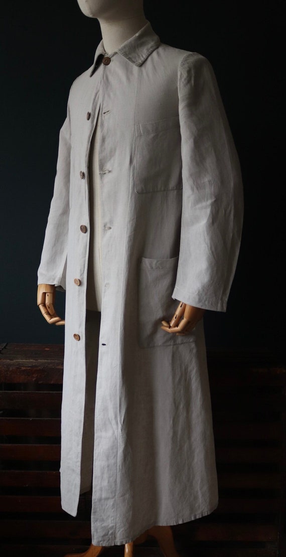 Vintage antique 1920s 1930s French linen duster work chore coat jacket workwear 36” chest xs