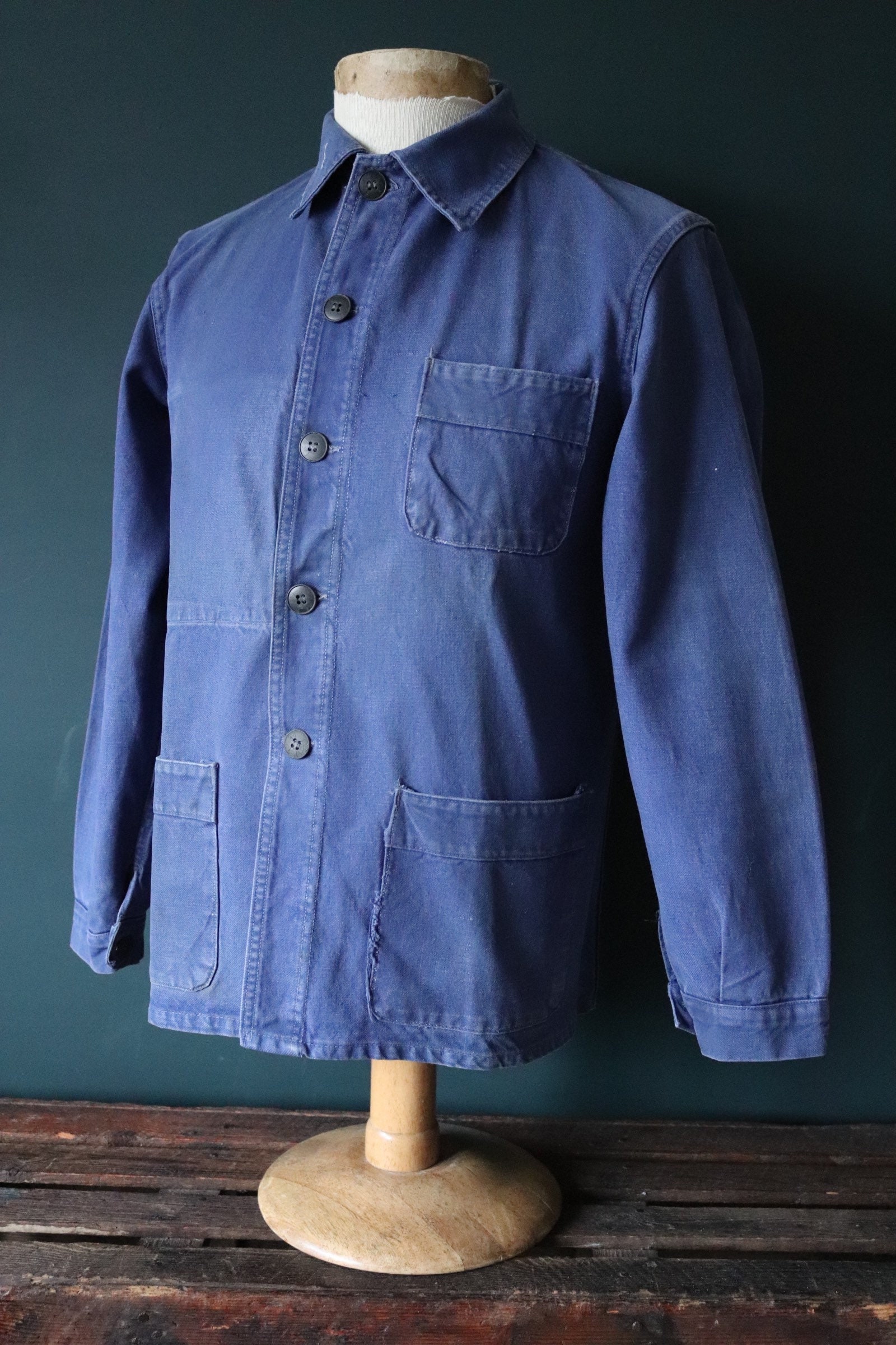 Vintage 1950s 50s French blue work jacket workwear chore faded 39 ...