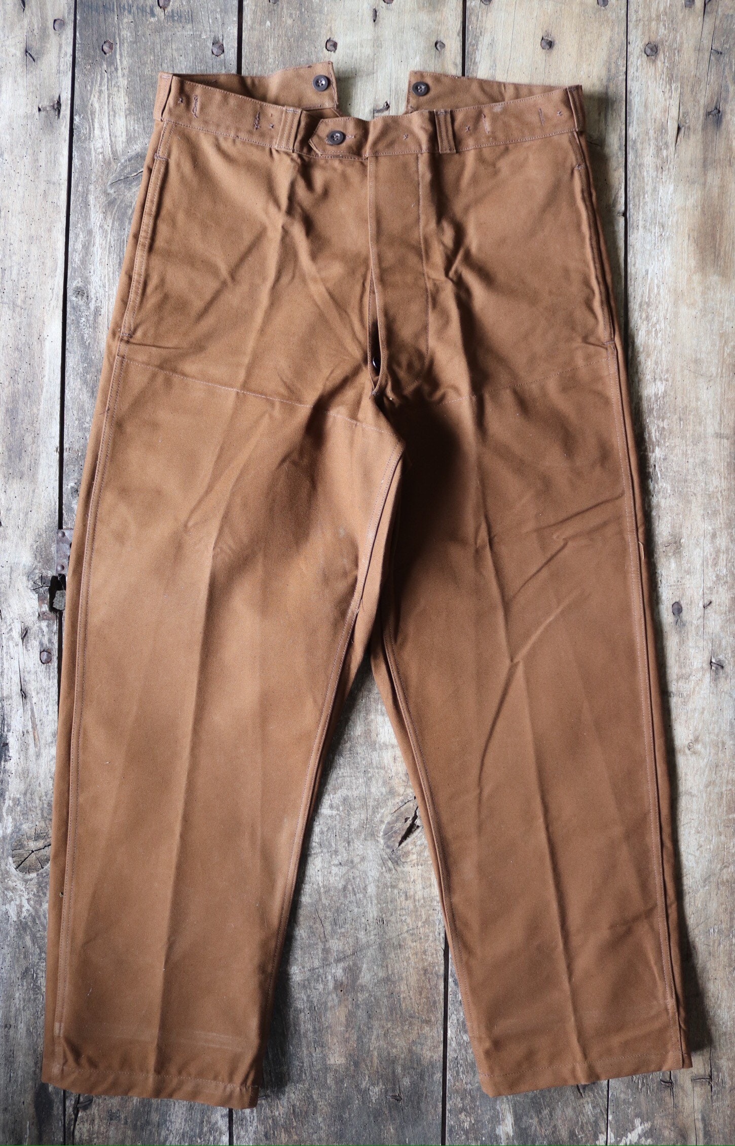 Vintage 1960s 60s french deadstock brown cotton canvas tin cloth train