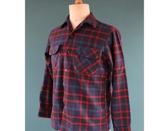 Vintage 1950s Pendleton wool board shirt - blue plaid - 42” chest
