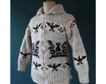 Hand Knit Thunderbird Cowichan Sweater: Vintage Style, Size M - Etsy