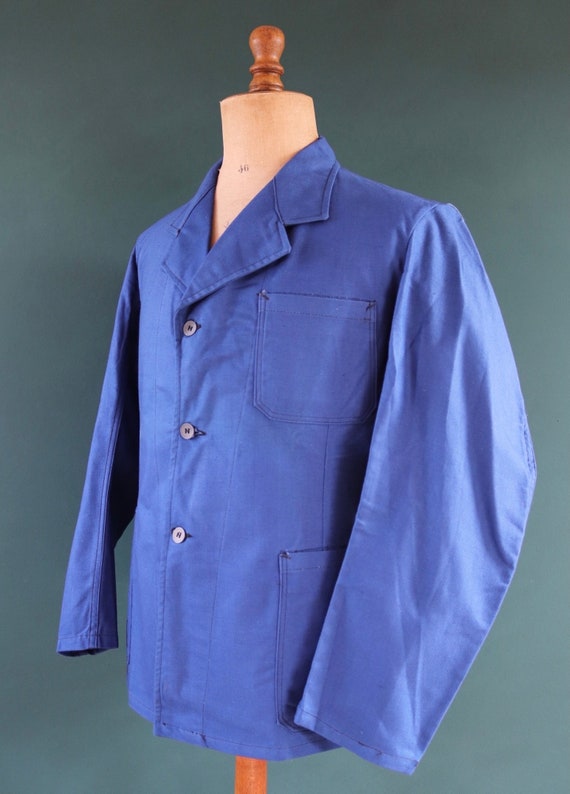 Vintage 1940s 40s WW2 era deadstock Swedish military hospital indigo blue cotton twill workwear work chore jacket 42” chest