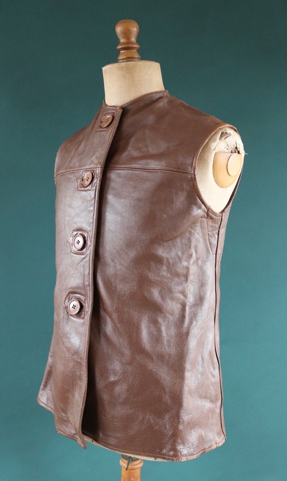 Vintage 1940s 40s WW2 womens ATS brown horsehide leather jerkin waistcoat vest battledress British army land girl military 39" chest