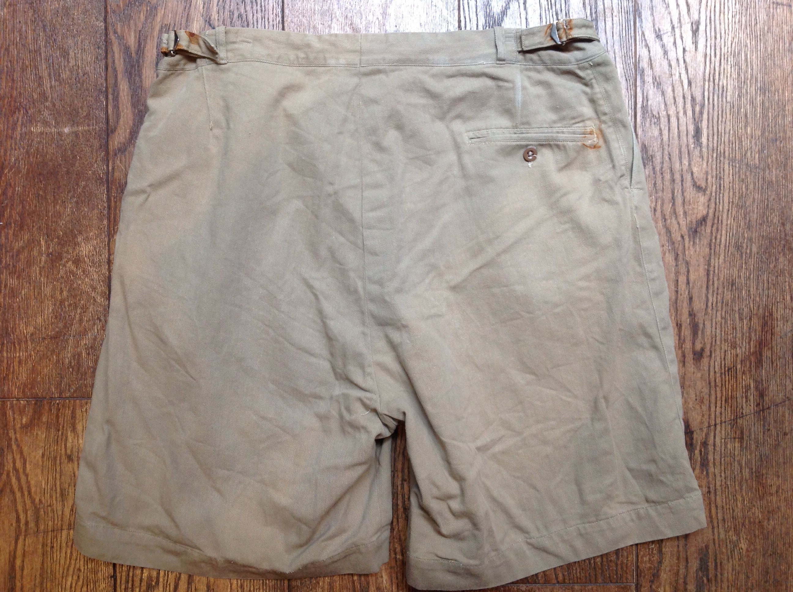 Vintage 1950s 50s khaki cotton shorts military button fly 37 36 34 32 ...