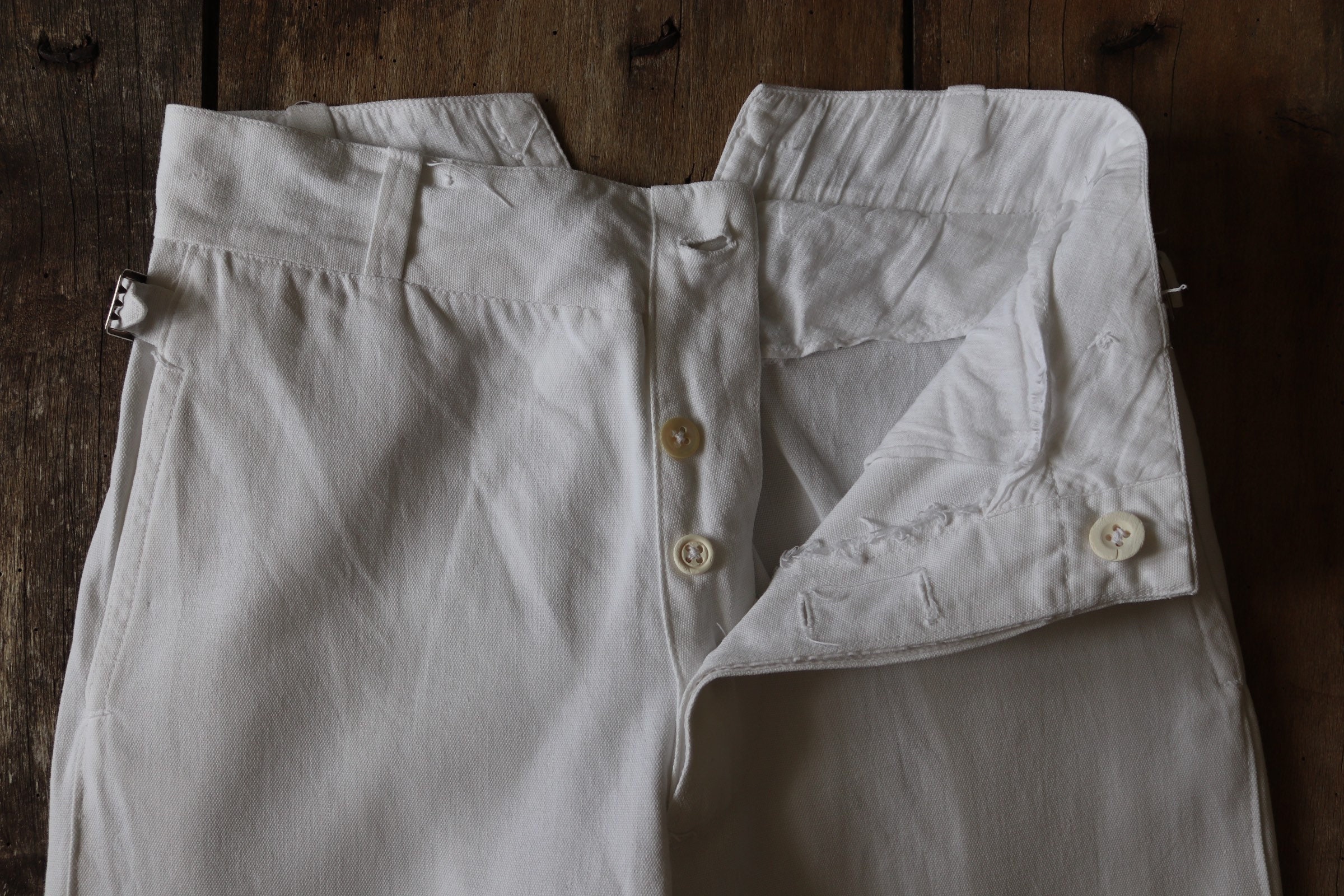 Vintage 1930s 30s 1940s 40s French white linen trousers pants xxs 26” x