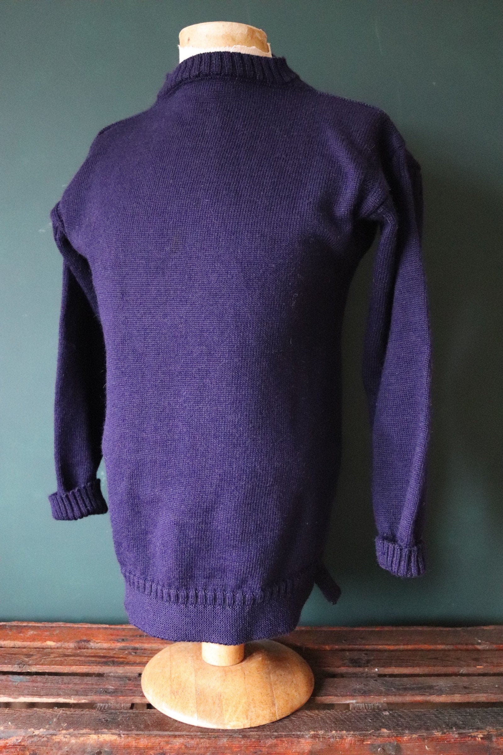 Vintage navy blue Guernsey gansey fisherman sweater jumper wool Breton