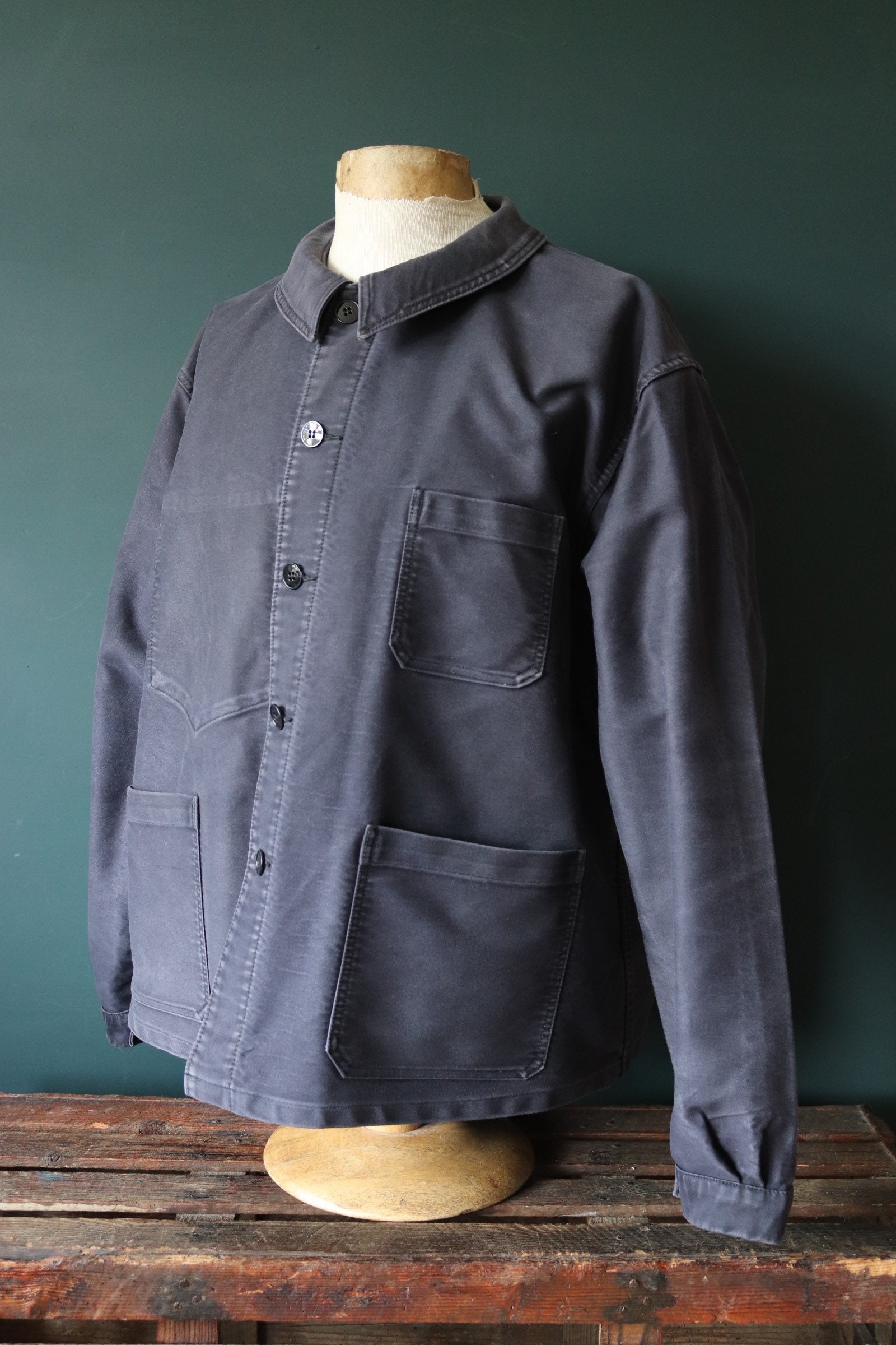 Vintage Le Beaufort French black moleskin work jacket chore workwear ...