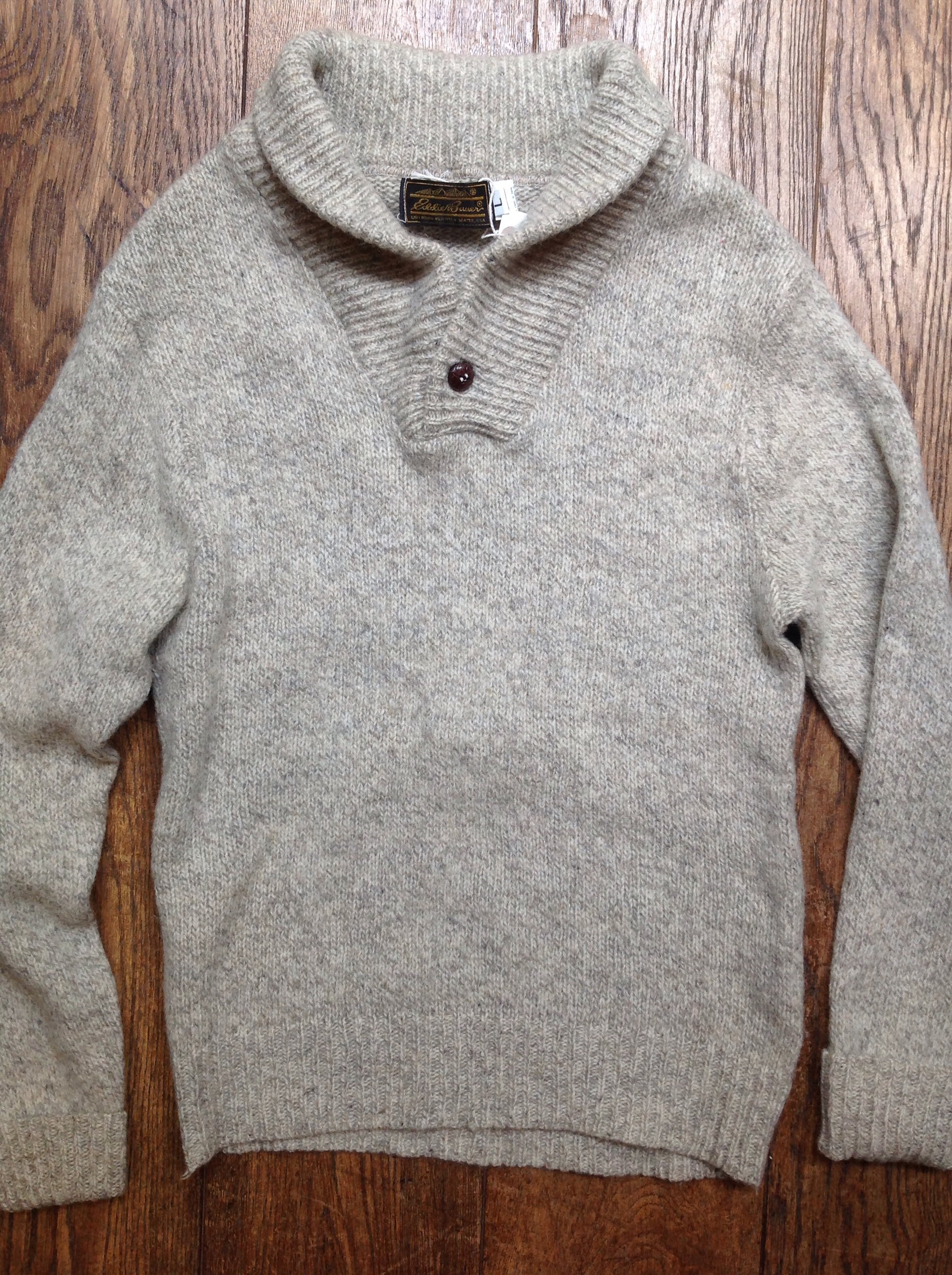 Vintage grey marl Eddie Bauer shawl collar wool knitted sweater jumper ...
