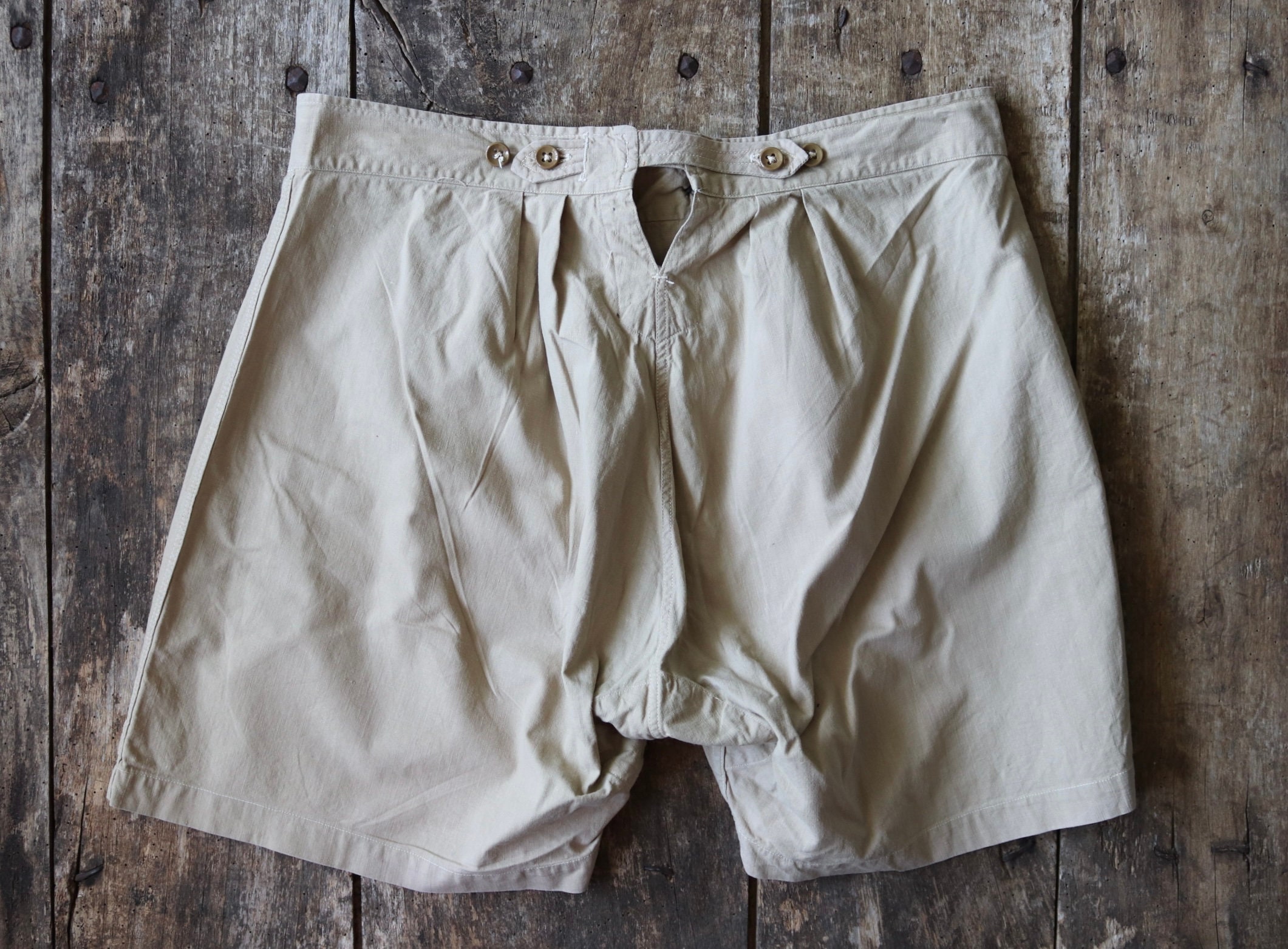 Vintage 1940s 40s khaki brown French back army military boxer shorts ...