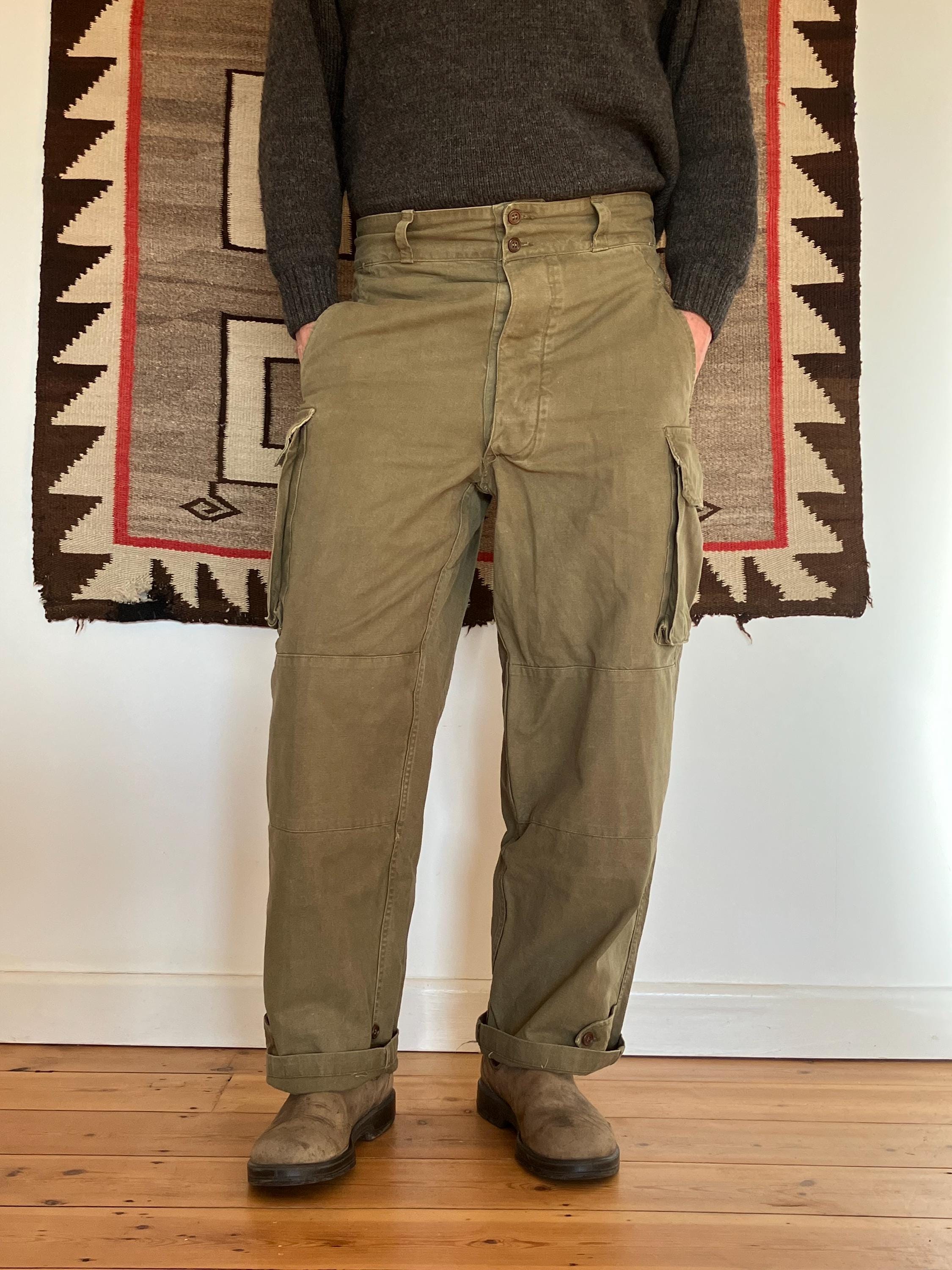 Vintage 1940s French Cargo Pants - Military Workwear Trousers - 37