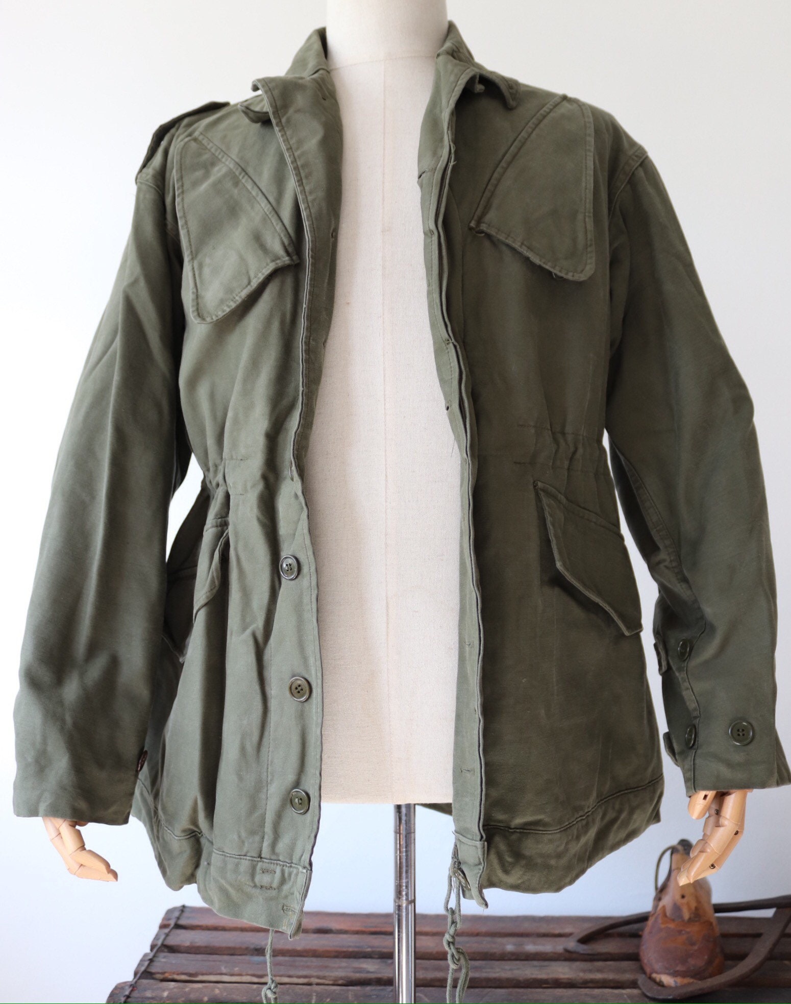 Vintage 1970s 70s Dutch army military M65 M65 field jacket khaki green