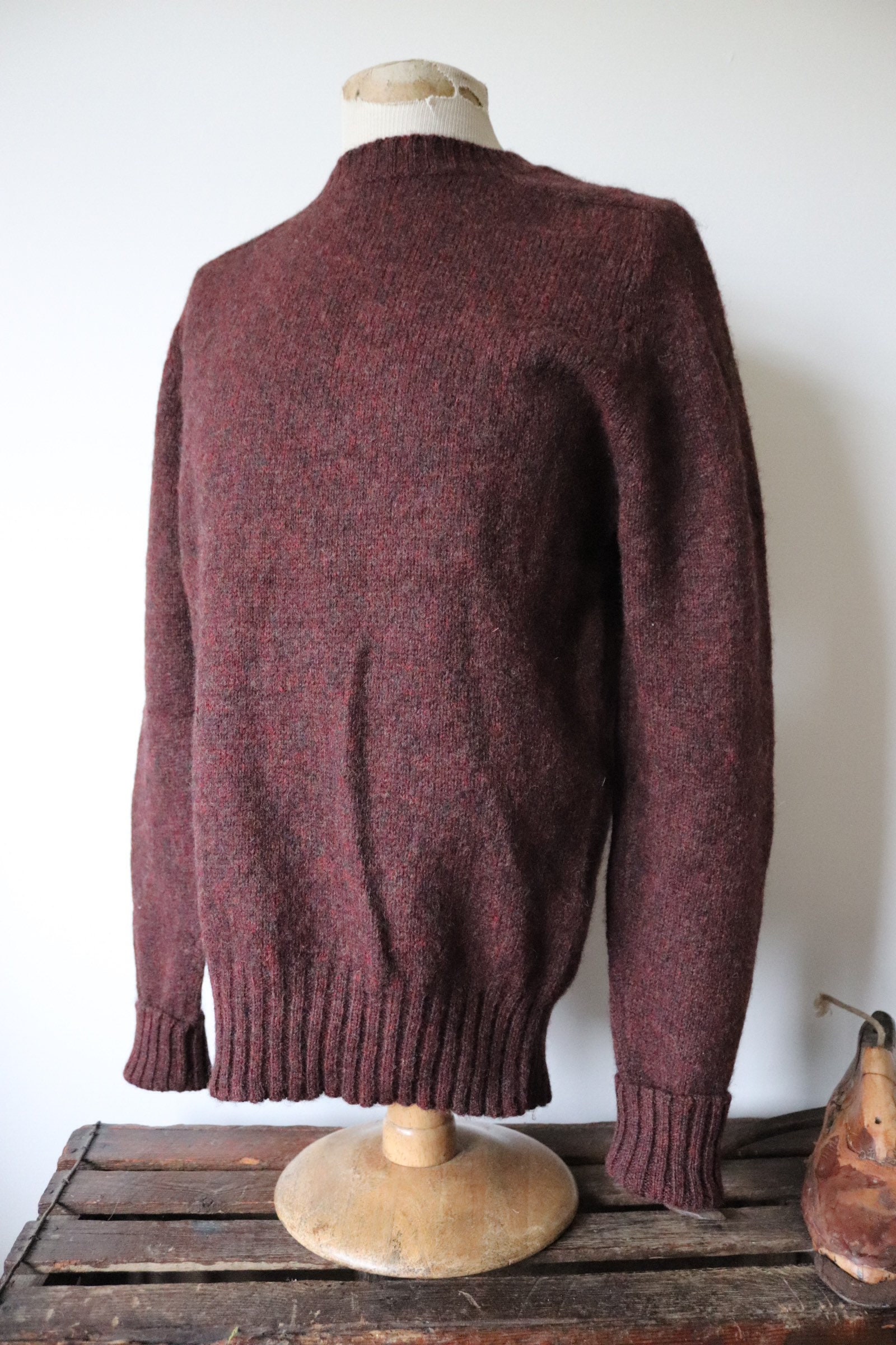 Vintage Woolrich burgundy dark purple red marl knitted wool sweater ...