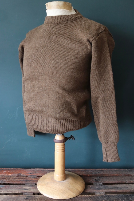 Vintage 1940s 40s deadstock French khaki brown knitted wool sweater jumper sweater military army 34” 36” 38” 40” chest